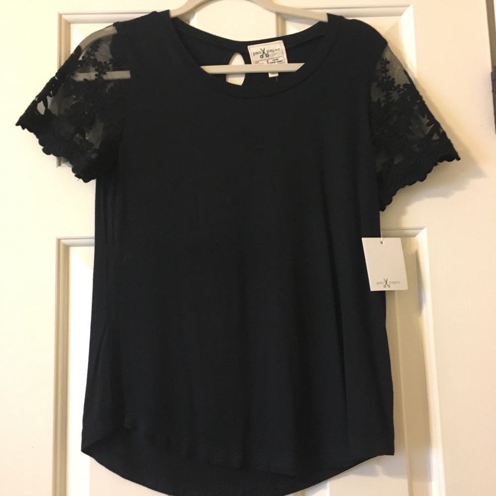 Black top with lace sleeves